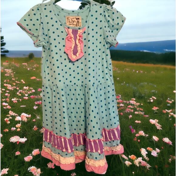 Liv & Monkey Dress Girls Size 6X  Spring knit lace trim Ruffles 6X - Picture 1 of 4